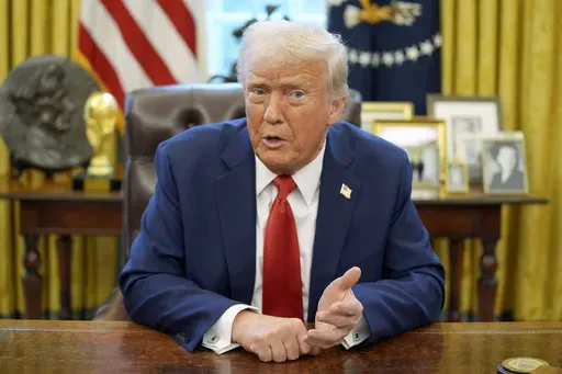 President Donald Trump speaks before signing an executive order in the Oval Office of the White House, Monday, Feb. 3, 2025, in Washington. (AP Photo/Evan Vucci)