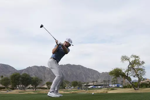 Sam Burns hits from the 18th tee at the Nicklaus Tournament Course at PGA West during the second round of the American Express golf tournament Friday, Jan. 19, 2024, in La Quinta, Calif. (AP Photo/Ryan Sun)