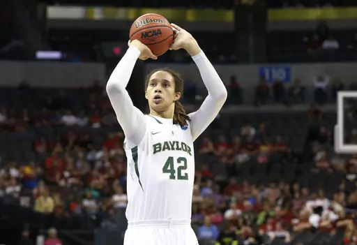 Baylor's Brittney Griner shoots a foul shot against Louisville in the second half of a regional semifinal game in the women's NCAA college basketball tournament in Oklahoma City, April 1, 2013. LSU coach Kim Mulke said Thursday, March 30, 2023, that she has not spoken to Griner since the former Baylor star was returned to the U.S. from a Russian prison, but says she is glad Griner is back and safe. (AP Photo/Sue Ogrocki, File)