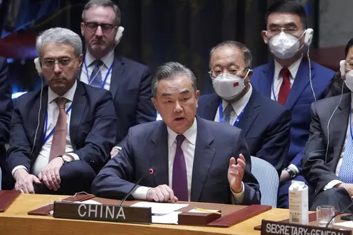 China's Foreign Minister Wang Yi speaks during a high level Security Council meeting on the situation in Ukraine, Thursday, Sept. 22, 2022, at United Nations headquarters. (AP Photo/Mary Altaffer)