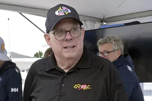 Former republican Maryland Gov. Larry Hogan visits the Bridge Boat Show in Stevensville, Md., April 12, 2024. Democrats voting in Maryland's contentious primary for Senate are divided about who is best positioned to beat Hogan. Congressman David Trone and Prince George's County Executive Angela Alsobrooks are the most prominent candidates in the Democratic primary. (AP Photo/Susan Walsh, File)