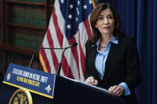 New York Gov. Kathy Hochul speaks at a press conference in the Queens borough of New York, Nov. 26, 2024. (AP Photo/Julia Demaree Nikhinson, File)