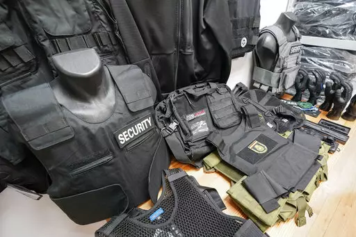 Different levels of body armor sit on display at 221B Tactical headquarters, Tuesday, June 14, 2022, in New York. (AP Photo/Mary Altaffer)