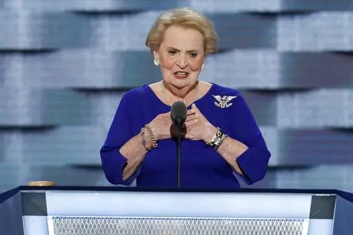 Former Secretary of State Madeleine Albright speaks during the second day of the Democratic National Convention in Philadelphia, July 26, 2016. Albright has died of cancer, her family said Wednesday, March 23, 2022.  (AP Photo/J. Scott Applewhite, File)