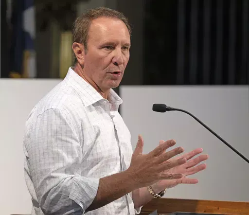 FILE -Louisiana Governor Jeff Landry speaks during a press conference to discuss his decision to veto House Bill 423, Tuesday, June 18, 2024, at the Louisiana State Capitol in Baton Rouge, La. Republican Gov. Jeff Landry, has carried out a sweeping conservative agenda in just six months on the job. (Hilary Scheinuk/The Advocate via AP, File)
