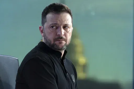 Ukraine's President Volodymyr Zelenskyy pauses during a interview with Bret Baier during a taping of FOX News Channel's Special Report with Bret Baier in Washington, Friday, Feb. 28, 2025. (AP Photo/Jose Luis Magana)