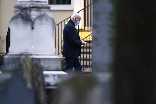 President Joe Biden arrives at St. Joseph on the Brandywine Catholic Church in Wilmington, Del., Saturday, Dec. 18, 2021. Today is the anniversary of Neilia and Naomi Biden's death. (AP Photo/Matt Rourke)