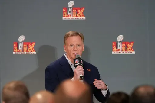 NFL commissioner Roger Goodell speaks during a news conference, Monday, Feb. 3, 2025, in New Orleans, ahead of the NFL Super Bowl 59 football game between the Philadelphia Eagles and the Kansas City Chiefs. (AP Photo/Matt York)