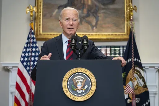 President Joe Biden talks with reporters after delivering remarks on student loan debt forgiveness, in the Roosevelt Room of the White House, Wednesday, Oct. 4, 2023, in Washington. On Friday, Sept. 6, The Associated Press reported on stories circulating online incorrectly claiming The Biden administration is giving people who enter the U.S illegally payments of $2,200 per month. (AP Photo/Evan Vucci, File)