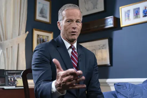 Senate Minority Whip John Thune, R-S.D., speaks during an interview with The Associated Press at the Capitol in Washington, Wednesday, Sept. 11, 2024. (AP Photo/Jose Luis Magana)