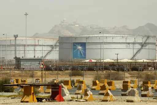 Storage tanks are seen at the North Jiddah bulk plant, an Aramco oil facility, in Jiddah, Saudi Arabia, on March 21, 2021. Oil giant Saudi Aramco said Sunday, March 12, 2023, it earned a $161 billion profit last year, attributing its earnings to higher crude oil prices.(AP Photo/Amr Nabil, File)
