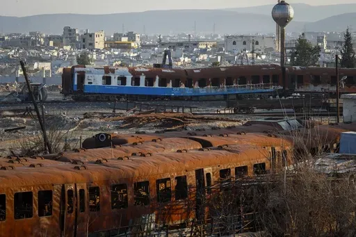 The Qadam train station, which was damaged during the war between rebel forces and ousted President Bashar Assad's forces, is seen in Damascus, Syria, Monday, Jan. 13, 2025. (AP Photo/Omar Sanadiki)