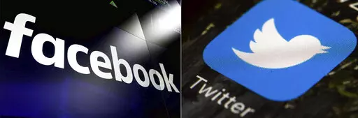 This combination of photos shows logos for social media platforms Facebook and Twitter. Social media companies are sharing their plans for safeguarding the U.S. midterm elections, although they are offering few specifics. Tech platforms like Facebook and Twitter are generally staying the course they were on in the 2020 voting season — which was marred by conspiracies and culminated in the Jan. 6 insurrection at the U.S. Capitol. (AP Photo, File)