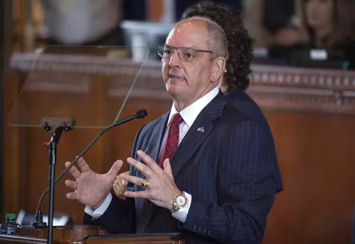 Gov. John Bel Edwards delivers his address to members of the House and Senate in a joint session to kick off the 2023 regular legislative session, April 10, 2023 at the State Capitol in Baton Rouge. The race to replace Edwards tops the list of contests Louisiana voters will decide Saturday in one of only three gubernatorial elections scheduled for this year. (Travis Spradling/The Advocate via AP, Pool)