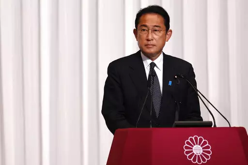 Japanese Prime Minister and leader of the Liberal Democratic Party, Fumio Kishida, speaks during a news conference after the results of the Upper House elections at the party headquarters on Monday, July 11, 2022, Tokyo, Japan. (Rodrigo Reyes Marin/Pool Photo via AP)