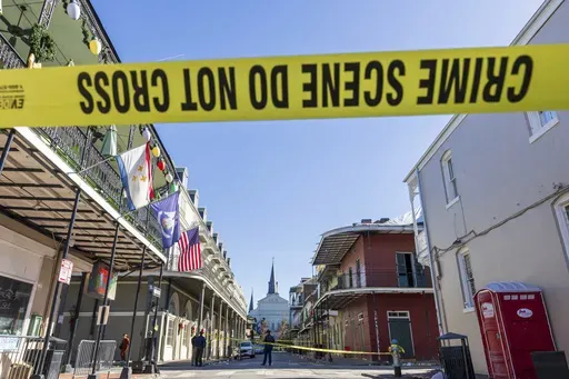 New Orleans police and federal agents investigate a deadly New Year's Day truck attack on Bourbon Street in New Orleans on Wednesday, Jan. 1, 2025. (Chris Granger/The New Orleans Advocate via AP, File)
