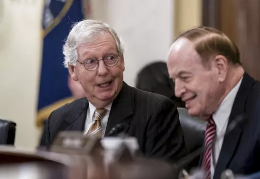 Senate Minority Leader Mitch McConnell, R-Ky., left, speaks to Sen. Richard Shelby, R-Ala., as they attend a Senate Rules and Administration Committee meeting on the Electoral Count Reform and Presidential Transition Improvement Act, at the Capitol in Washington, Tuesday, Sept. 27, 2022. The bill is a response to the Jan. 6 insurrection and former President Donald Trump's efforts to find a way around the 19th-century law that, along with the Constitution, governs how states and Congress certify 