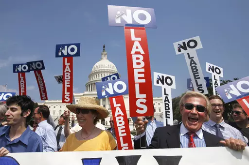 John Holman, of Denver, Colo., right, and others with the group "No Labels" take part in a rally on Capitol Hill in Washington, July 18, 2011. North Carolina voters could have another presidential ticket to choose from in 2024 now that state election officials have formally granted the “No Labels” movement a spot on the ballot. The State Board of Elections voted 4-1 on Sunday, Aug. 13, 2023, to recognize the No Labels Party as an official North Carolina party following a successful petition 