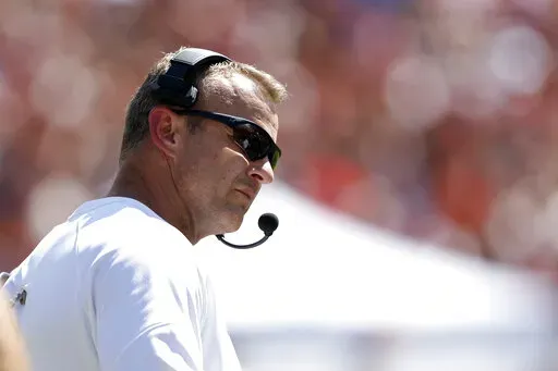 Auburn head coach Bryan Harsin reacts during the second half of an NCAA college football game against Missouri, Saturday, Sept. 24, 2022 in Auburn, Ala. (AP Photo/Butch Dill)