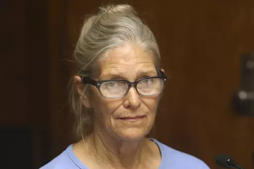 Leslie Van Houten attends her parole hearing at the California Institution for Women Sept. 6, 2017 in Corona, Calif. A California appeals court says Charles Manson follower Van Houten should be paroled. The appellate court's Tuesday, May 30, 2023, decision reverses an earlier decision by Gov. Gavin Newsom, who rejected her parole in 2020. His administration could appeal. (Stan Lim/Los Angeles Daily News via AP, Pool, File)