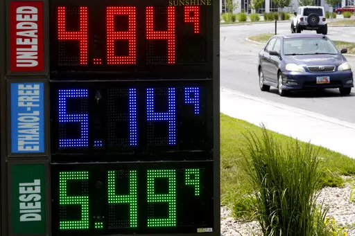 Gasoline prices are shown at a gas station on June 9, 2022, in Salt Lake City. The average U.S. price of regular-grade gasoline plunged 19 cents over the past two weeks to $4.86 per gallon. Industry analyst Trilby Lundberg of the Lundberg Survey said Sunday, July 10, 2022, that the continued decline comes as crude oil costs also fall. (AP Photo/Rick Bowmer, File)