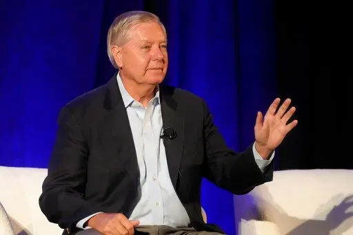 United States Sen. Lindsey Graham, R-S.C., addresses business leaders during a congressional conversation sponsored by the South Carolina Chamber of Commerce, Thursday, Aug. 18, 2022, in Columbia, S.C. (AP Photo/Meg Kinnard)