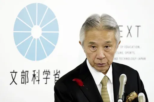Japan's Education Minister Masahito Moriyama speaks at a press conference in Tokyo Friday. Oct. 13, 2023. Japan’s government asked a court Friday to revoke the legal status of the Unification Church after an Education Ministry investigation concluded the group for decades has systematically manipulated its followers into donating money, sowing fear and harming their families. (Kyodo News via AP)
