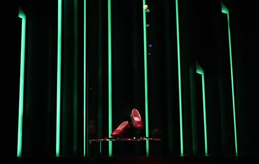 Ruby slippers from the 1939 film "The Wizard of Oz" are pictured on display as part of the "Color in Motion: Chromatic Explorations of Cinema" exhibit on Tuesday, Oct. 29, 2024, at the Academy Museum of Motion Pictures in Los Angeles. (AP Photo/Chris Pizzello)