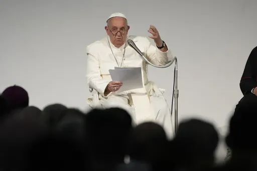 Pope Francis attends a meeting with the participants of the 50th Social Week of Catholics in Italy, in Trieste, Italy, on July 7, 2024. The Vatican’s chief prosecutor has strongly defended the integrity and fairness of the city state’s justice system, amid criticism that Pope Francis' absolute power and his interventions in the recently-concluded “trial of the century” violated the defendants’ fundamental rights. (AP Photo/Alessandra Tarantino, File)