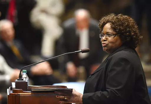 In this April 9, 2013, photo, Chief Justice Bernette Johnson of the Louisiana Supreme Court speaks in Baton Rouge, La., to a joint session of the Legislature. Johnson was one of a series of Black justices elected to the court under a 1992 court agreement creating a majority Black high court district in New Orleans. Attorneys for the state's attorney general asked a federal appeals court Monday, March 6, 2023 to end the agreement, saying it is no longer needed. Voting rights activists and the U.S