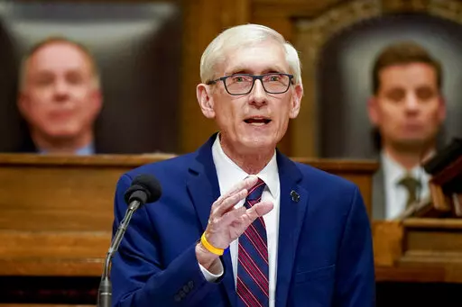 Wisconsin Gov. Tony Evers addresses a joint session of the Legislature in the Assembly chambers during the governor's State of the State speech at the state Capitol on Tuesday, Feb. 15, 2022, in Madison, Wis. Evers, who is up for reelection in November, vetoed a package of bills on Friday, April 8, 2022, passed by the Republican-controlled Legislature that would have made a series of changes to the battleground state's election laws. (AP Photo/Andy Manis, File)