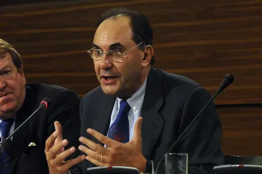 The Vice-President of the European Parliament Alejo Vidal-Quadras from Spain gestures while talking to the media at the European Parliament in Brussels, Belgium, Tuesday Jan. 27, 2009. Spanish police say that veteran Spanish right-wing politician Alejandro Vidal-Quadras has been taken to a hospital in Madrid after being shot in a street in the capital Police said that he was shot in the face on a central street around 1:30 p.m. local time and was conscious when taken to a hospital. (AP Photo/Thi