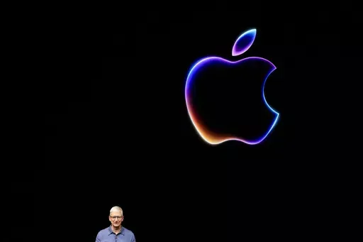 Apple CEO Tim Cook speaks during an Apple event in Cupertino, Calif., Monday, June 10, 2024. (AP Photo/Jeff Chiu)