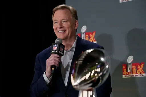 NFL commissioner Roger Goodell speaks during a news conference, Monday, Feb. 3, 2025, in New Orleans, ahead of the NFL Super Bowl 59 football game between the Philadelphia Eagles and the Kansas City Chiefs. (AP Photo/Matt York)
