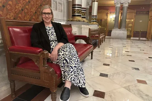 Sarah Makowicki sits in the Connecticut State Capitol in Hartford, Conn., on Thursday, March 27, 2025. (AP Photo/Susan Haigh)