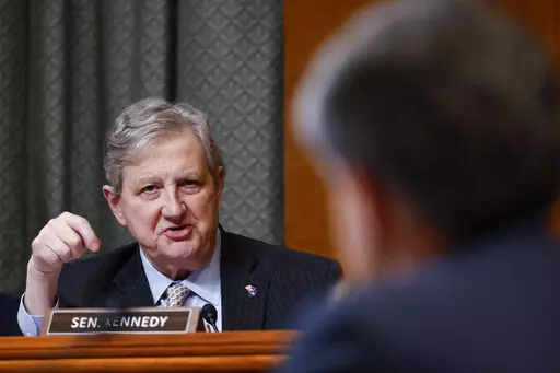 Sen. John Kennedy, R-La., speaks during a Senate Appropriations Subcommittee hearing on the fiscal year 2023 budget for the FBI in Washington, Wednesday, May 25, 2022. Kennedy, a Republican, is running for reelection. The primary will take place Nov. 8, 2022. (Ting Shen/Pool Photo via AP, File)