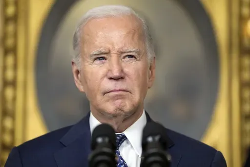 President Joe Biden speaks in the Diplomatic Reception Room of the White House, Feb. 8, 2024, in Washington. President Joe Biden dropped out of the 2024 race for the White House on Sunday, July 21, ending his bid for reelection following a disastrous debate with Donald Trump that raised doubts about his fitness for office just four months before the election. (AP Photo/Evan Vucci, File)
