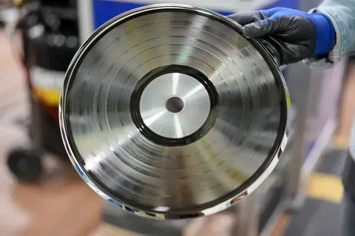 A master plate is seen at United Record Pressing, July 11, 2024, in Nashville, Tenn. (AP Photo/George Walker IV)
