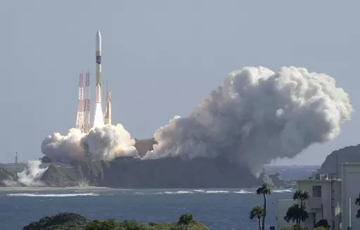 An HII-A rocket blasts off from the launch pad at Tanegashima Space Center in Kagoshima, southern Japan Thursday, Sept. 7, 2023. (Kyodo News via AP)