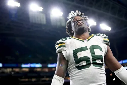 Green Bay Packers' Edgerrin Cooper celebrates after an NFL football game against the Seattle Seahawks Sunday, Dec. 15, 2024, in Seattle. (AP Photo/Lindsey Wasson)