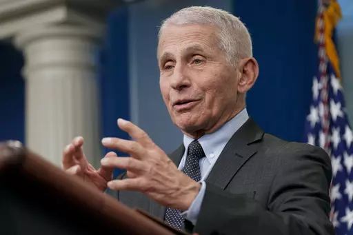 Dr. Anthony Fauci, former director of the National Institute of Allergy and Infectious Diseases, speaks during a press briefing at the White House, Tuesday, Nov. 22, 2022, in Washington. On Friday, April 28, 2023, The Associated Press reported on stories circulating online incorrectly claiming Fauci “admitted” in a recent interview that face masks were a “failure.” (AP Photo/Patrick Semansky, File)