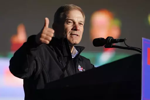 Rep. Jim Jordan, R-Ohio, speaks before former President Donald Trump at a rally at Dayton International Airport on Nov. 7, 2022, in Vandalia, Ohio. House Republicans are promising aggressive oversight of the Biden administration once they assume the majority next year. They are planning to take particular focus on the business dealings of presidential son Hunter Biden, illegal immigration at the U.S-Mexico border and the originations of COVID-19. (AP Photo/Michael Conroy, File)