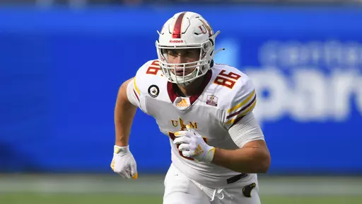 Louisiana Monroe tight end Josh Pederson plays against Georgia State during an NCAA football game on Saturday, Nov. 7, 2020 in Atlanta. Jacksonville Jaguars coach Doug Pederson’s son is the team’s newest tight end. The Jaguars signed Josh Pederson on Monday, July 10, 2023, bringing him aboard nearly a month after he finished the USFL season with the Houston Gamblers. (AP Photo/John Amis, File)