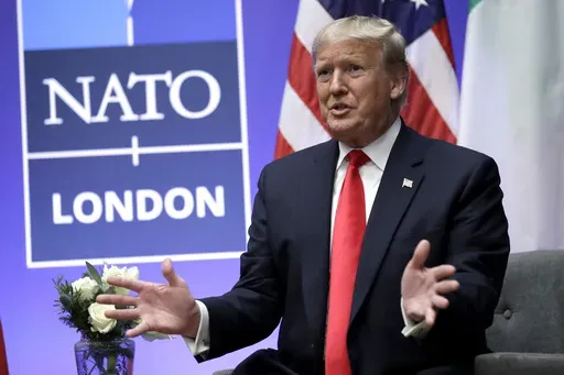 President Donald Trump speaks during the NATO summit, Dec. 4, 2019, in Watford, England. NATO allies are gathering in Washington for a summit this week, and the prospect that former President Trump, the military alliance's most prominent critic, may return to power is dominating discussions. President Joe Biden's shaky performance in the presidential debate last month escalated doubts about his reelection. It's given rise to the term "Trump-proofing" or "future-proofing" NATO, making the allianc