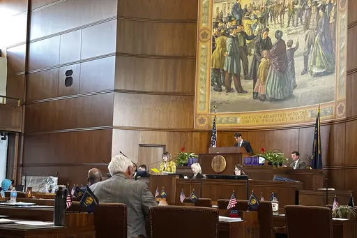 The Oregon Senate is seen in session at the state capitol in Salem, Ore., Thursday, June 15, 2023. Enough Republican members showed up in the Oregon Senate on Thursday to end a six-week walkout that halted the work of the Legislature and blocked hundreds of bills, including some on abortion, transgender health care and gun safety. (AP Photo/Andrew Selsky)