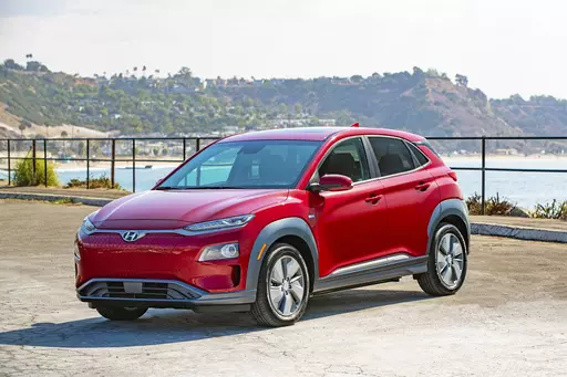 This photo provided by Hyundai shows the 2019 Hyundai Kona Electric, a small hatchback with an EPA-estimated 258 miles of range. (Jay McNally/Courtesy of Hyundai Motor America via AP)