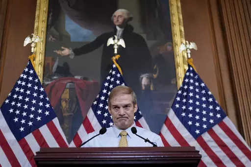 Rep. Jim Jordan, R-Ohio, House Judiciary chairman and staunch ally of Donald Trump, meets with reporters at the Capitol in Washington, Friday, Oct. 20, 2023. The Republican dysfunction that has ground business in the U.S. House to a halt as two wars rage abroad and a budget crisis looms at home is contributing to a deep loss of faith in American institutions. The pessimism extends beyond Congress, with recent polling showing a widespread mistrust in everything from the courts to organized religi
