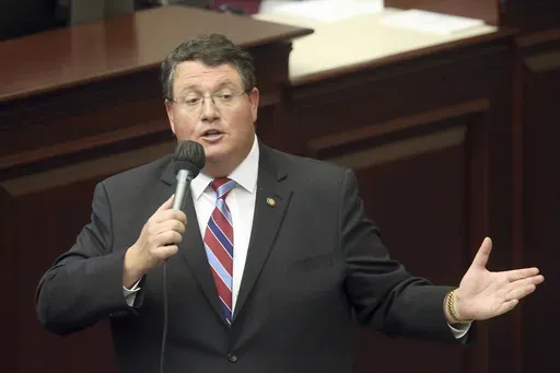 Rep. Randy Fine, R-South Brevard County, closes on a gambling bill during a special session, Wednesday, May 19, 2021, in Tallahassee, Fla. (AP Photo/Steve Cannon, File)