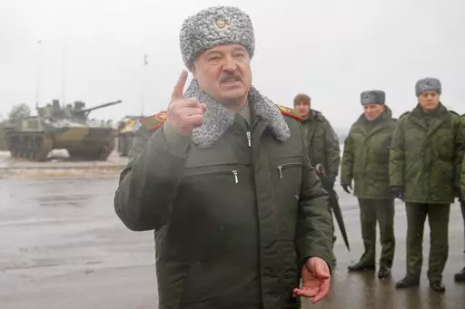 Belarusian President Alexander Lukashenko gestures while speaking to journalists at the Osipovichi training ground during the Union Courage-2022 Russia-Belarus military drills near Osipovichi , Belarus, Thursday, Feb. 17, 2022. Lukashenko this week once again accused Ukraine of planning to attack it and announced creating a joint grouping of troops with Moscow, a move that stocked fears that Belarusian army could join Russian forces in Ukrainian trenches. (AP Photo, File)
