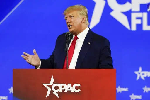 Former President Donald Trump speaks at the Conservative Political Action Conference (CPAC) Saturday, Feb. 26, 2022, in Orlando, Fla. (AP Photo/John Raoux)